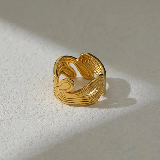 Multi Layer Texture Ring (Gold Color Stainless Steel)