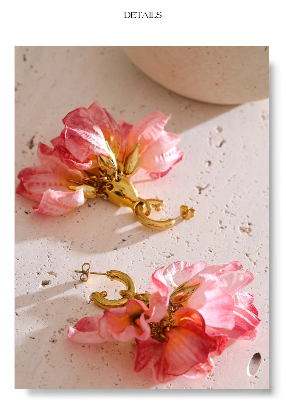 Fairy Romantic Pink Cloth Flower Dangle Earrings