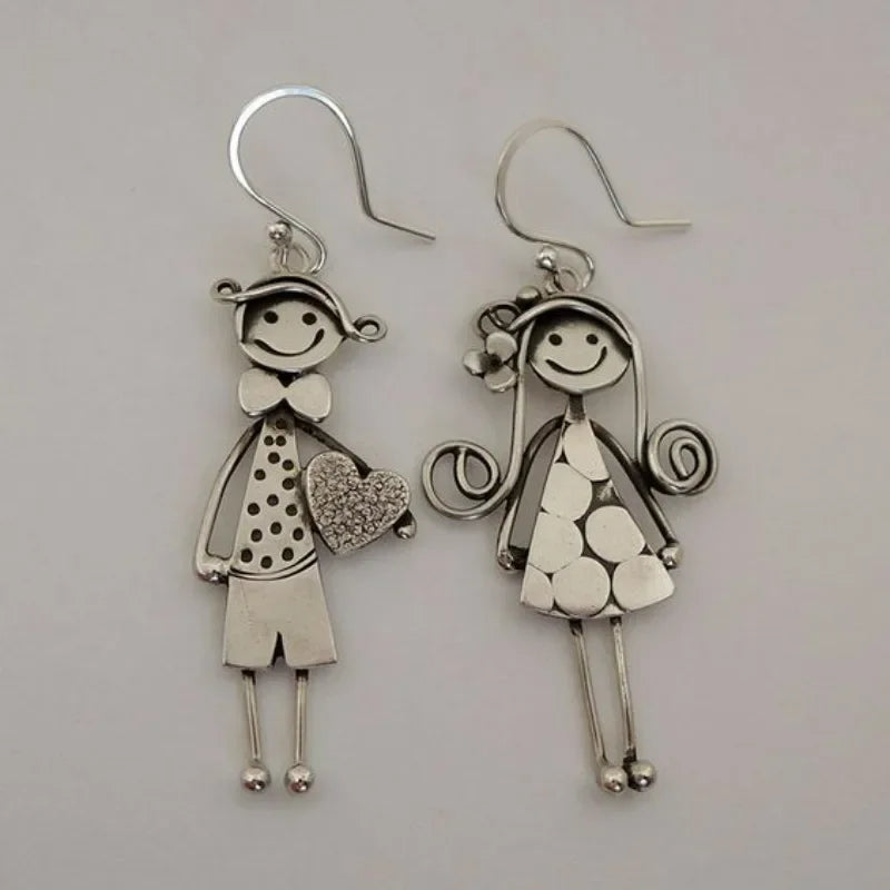 Mimi and Mo Retro Couple Character Metal Pendant Earrings