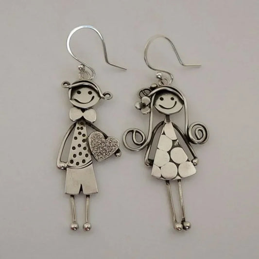Mimi and Mo Retro Couple Character Metal Pendant Earrings