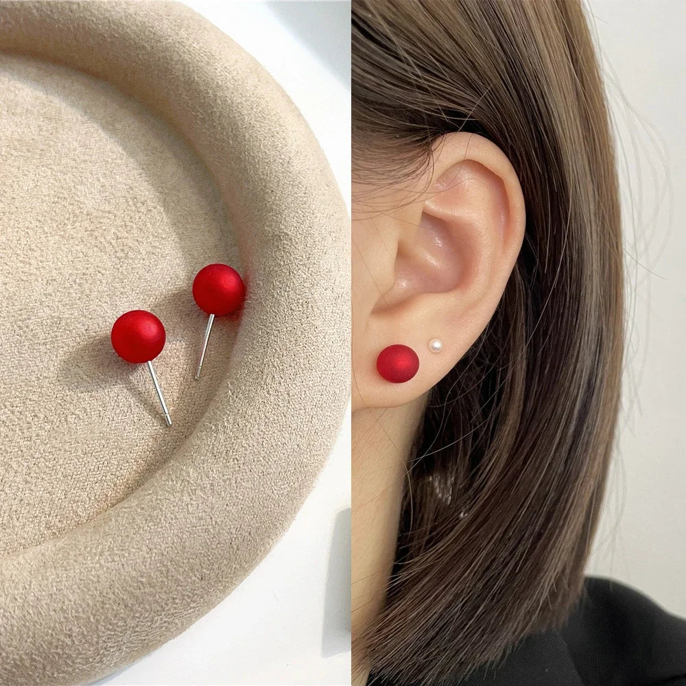 Red Button Earrings