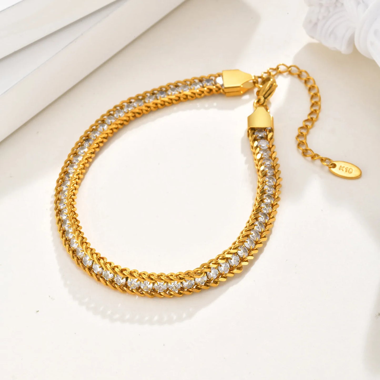 Virgo Stainless Steel White Zircon Anklet