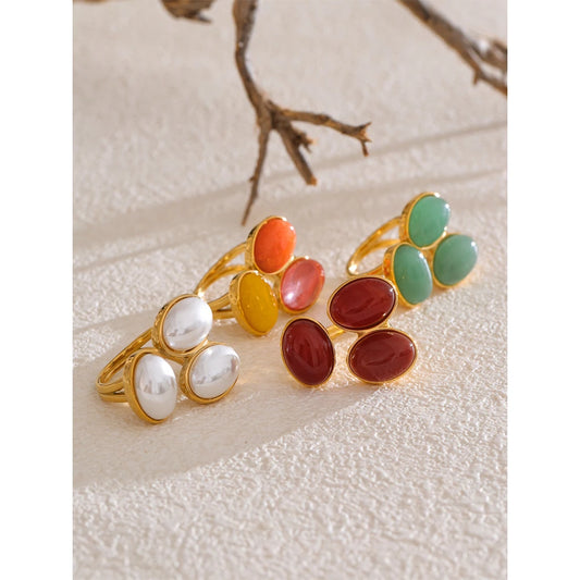 Zante Natural Aventurine Agate Stone Adjustable Ring