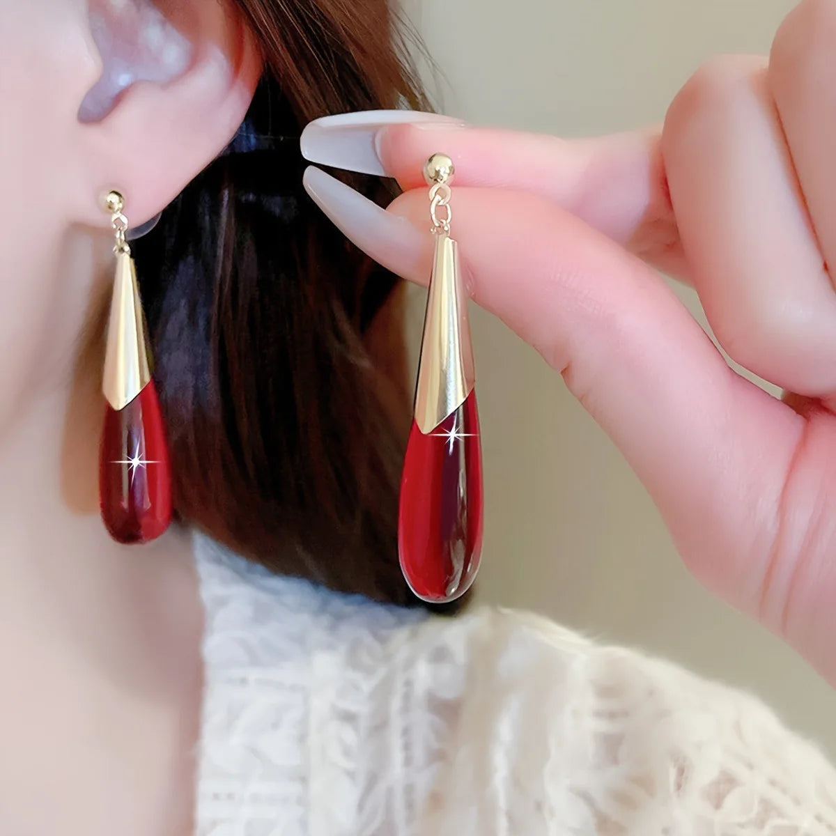 Red Water Drop Earrings