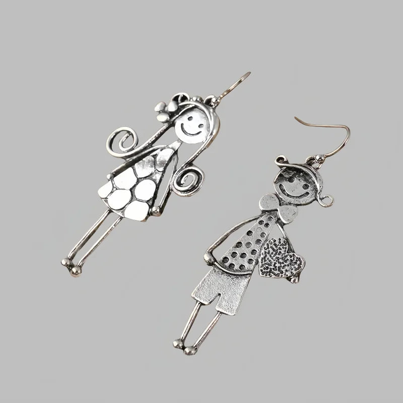 Mimi and Mo Retro Couple Character Metal Pendant Earrings