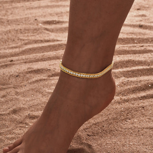 Virgo Stainless Steel White Zircon Anklet