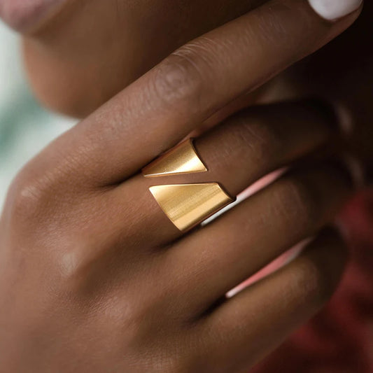 Sofia Stainless Steel Wide Geometric Statement Ring