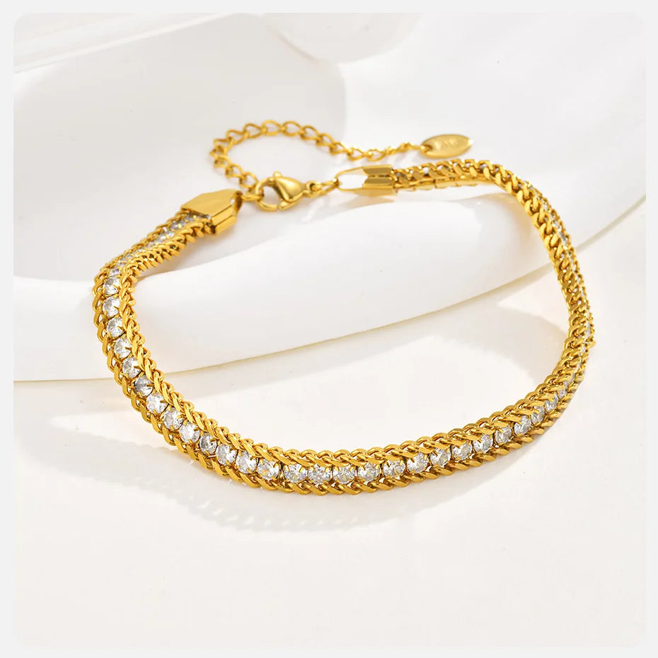 Virgo Stainless Steel White Zircon Anklet