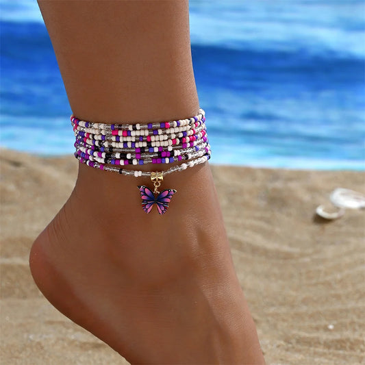 Purple Butterfly Pendant Anklet