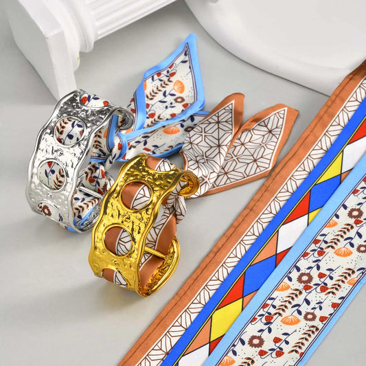Lilly Silk Scarf Bangles With Pattern Stainless Steel