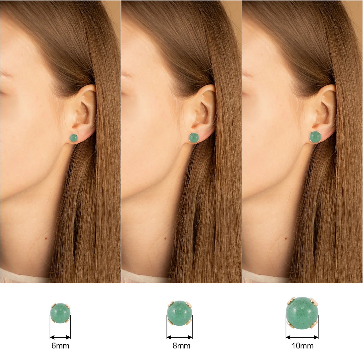 12 Pairs Natural Gemstone Bead Ball Stud Earrings