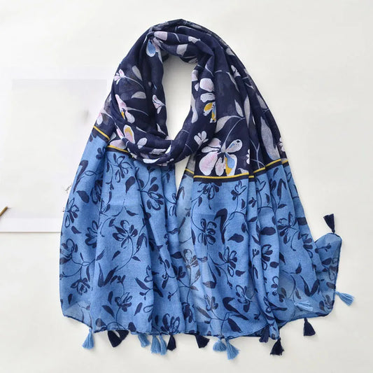 Luxury Scarf Blue flower light blue