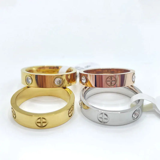 Stainless Steel CZ Crystal Cross Ring For Women or Men
