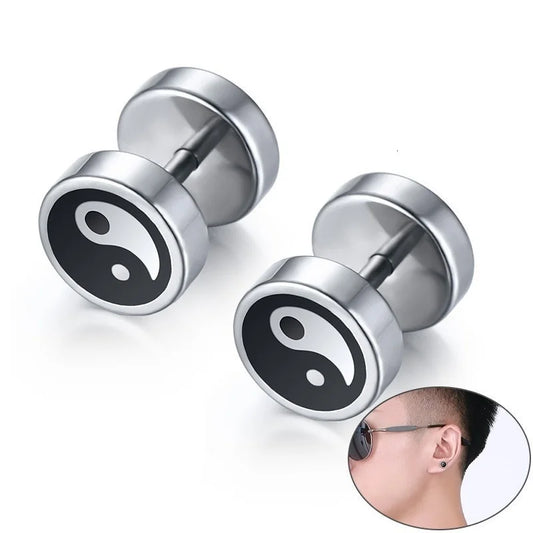 Yin and Yang Stud Earrings for Men