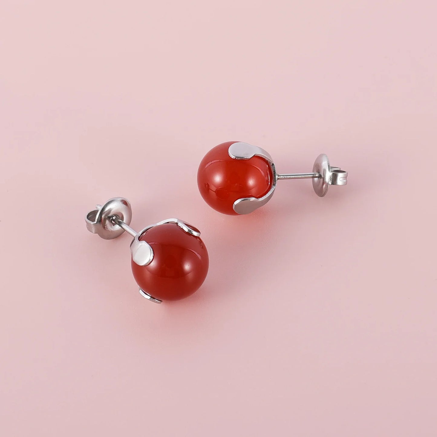 12 Pairs Natural Gemstone Bead Ball Stud Earrings