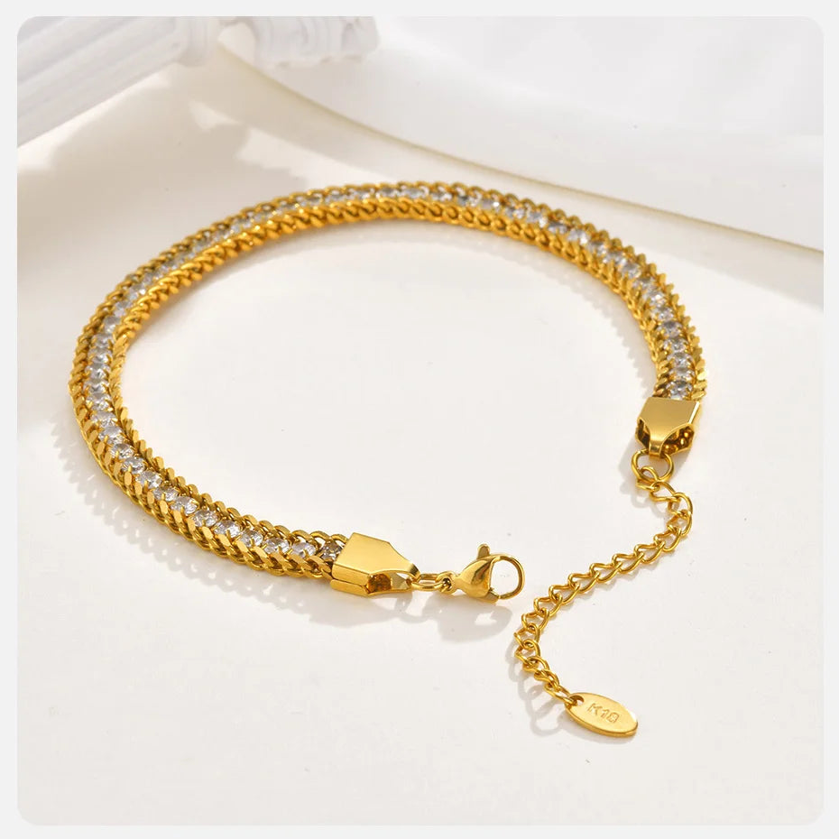 Virgo Stainless Steel White Zircon Anklet