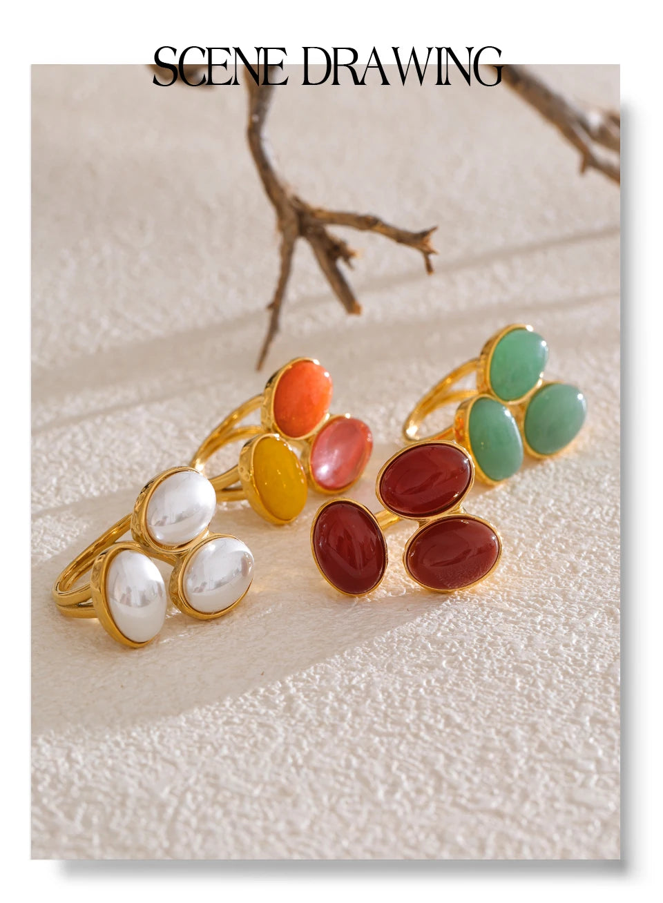 Zante Natural Aventurine Agate Stone Adjustable Ring