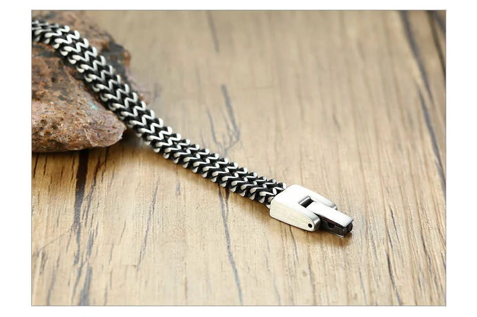 Apollo Vintage Oxidized Double Curb Chain Bracelet for Men Stainless Steel