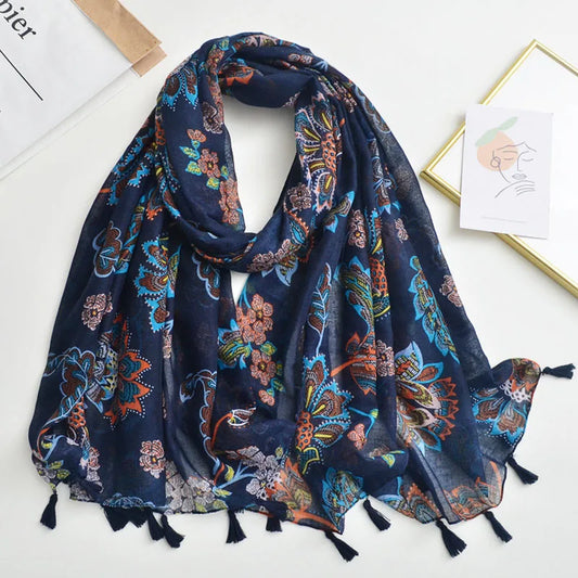 Luxury Scarf Navy blue floral