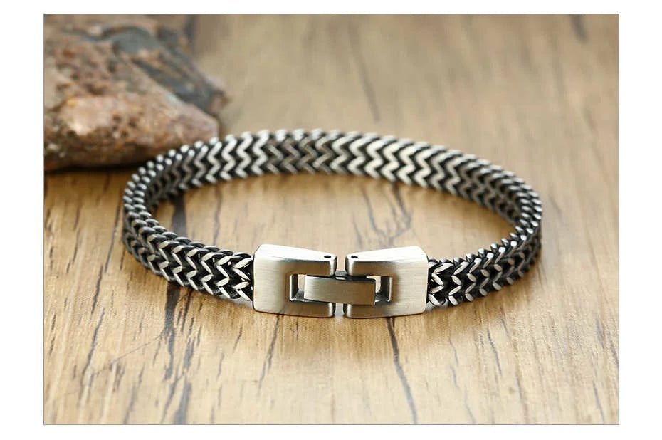 Apollo Vintage Oxidized Double Curb Chain Bracelet for Men Stainless Steel