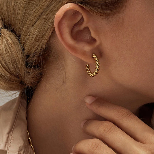Leah Stainless Steel Vintage Spiral Twist Hoop Earrings