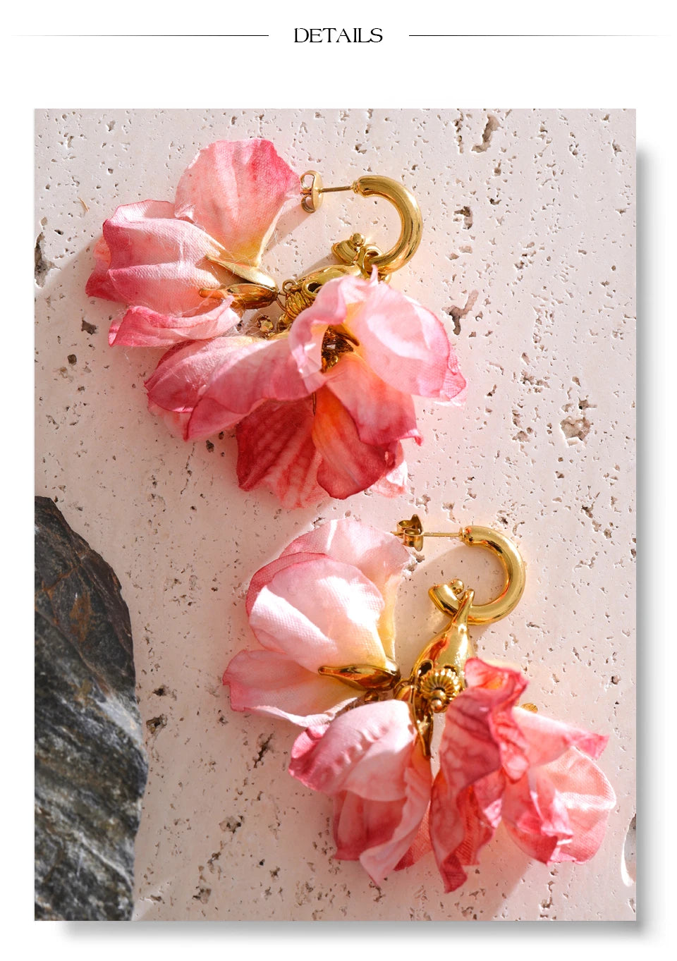 Fairy Romantic Pink Cloth Flower Dangle Earrings