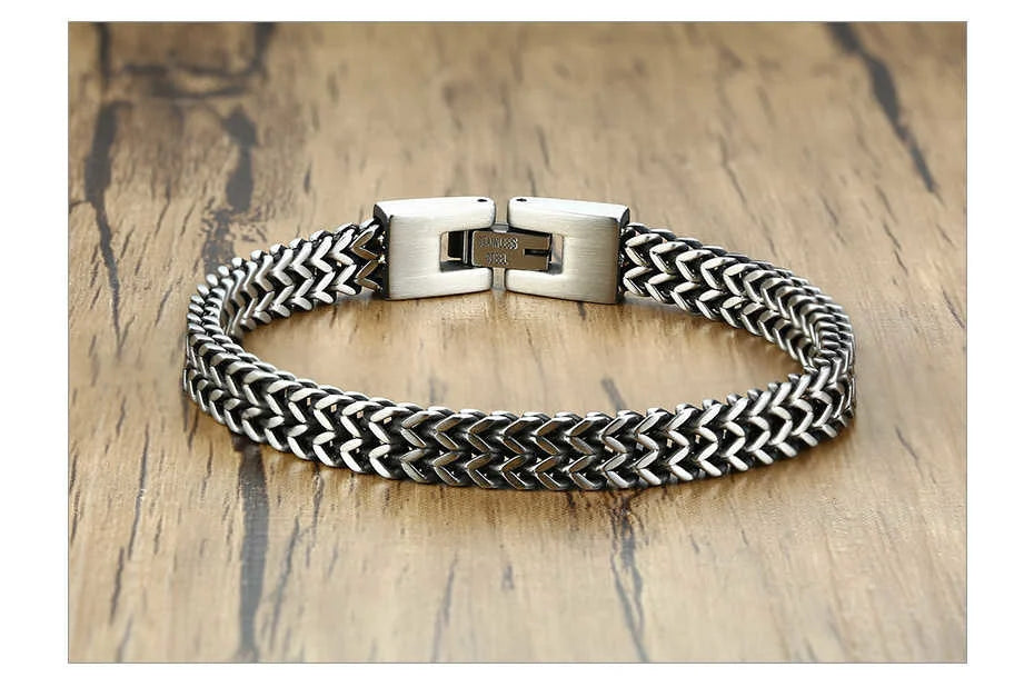 Apollo Vintage Oxidized Double Curb Chain Bracelet for Men Stainless Steel