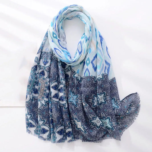 Luxury  Scarf Blue Geometry