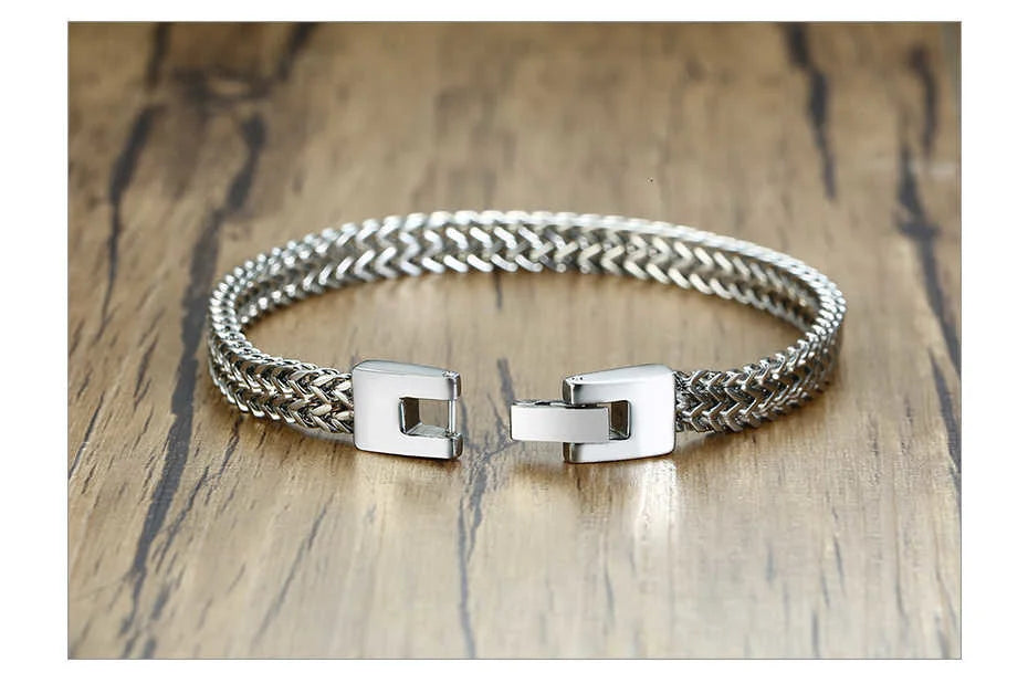 Apollo Vintage Oxidized Double Curb Chain Bracelet for Men Stainless Steel