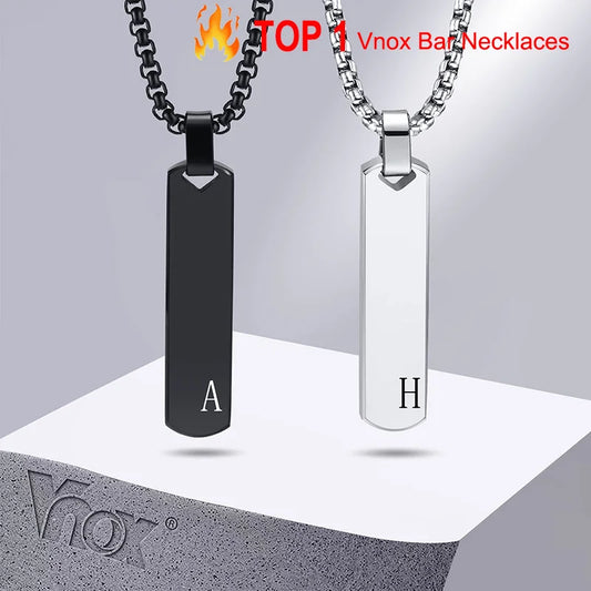 Initial Bar Necklace for Men Silver Colour