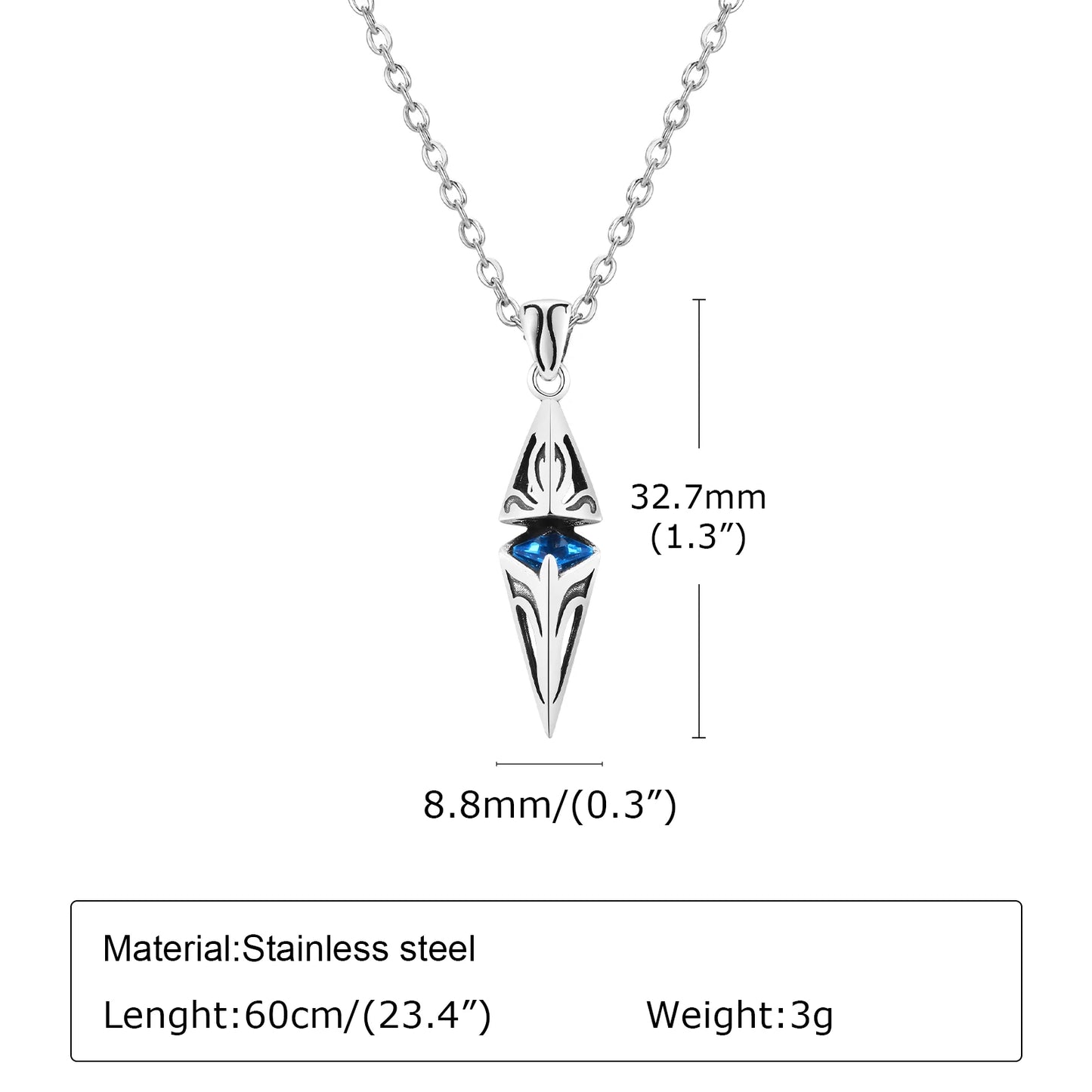 Poseidon Blue Stone Necklace for Men Stainless Steel
