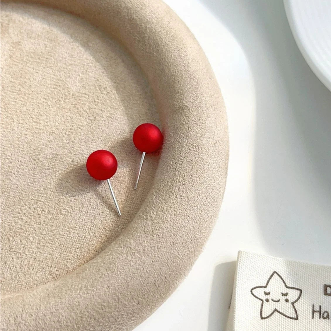 Red Button Earrings